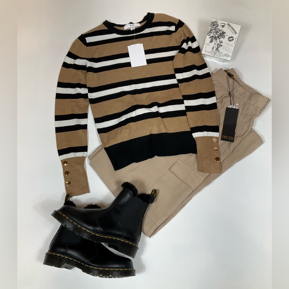 Magaschoni Long Sleeves Black & Ivory Blouse XS - Picture 1 of 8